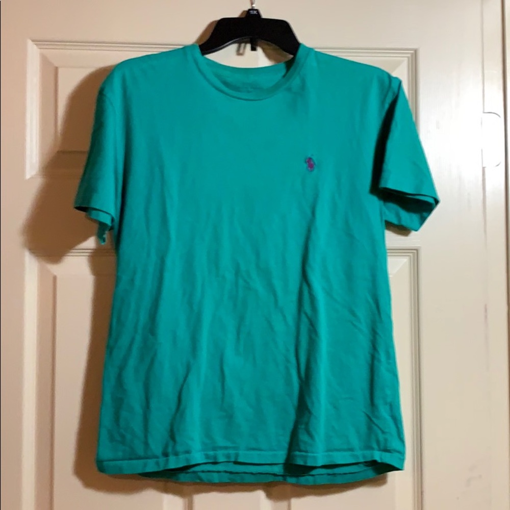 Polo small T-shirt - teal with purple logo
